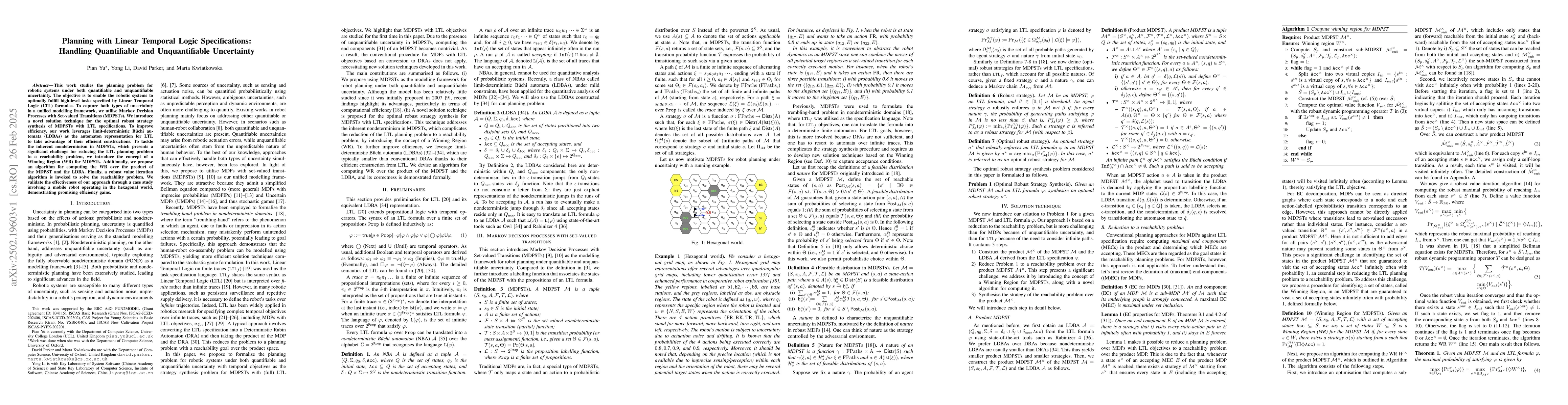 Thumbnail for Planning with Linear Temporal Logic Specifications: Handling
  Quantifiable and Unquantifiable Uncertainty