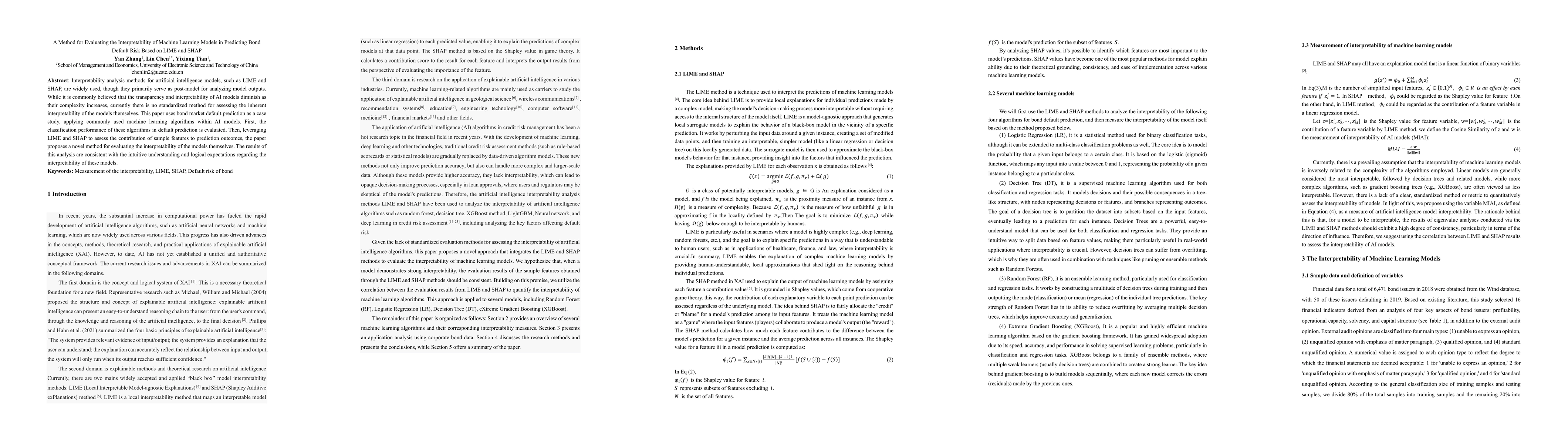 Thumbnail for A Method for Evaluating the Interpretability of Machine Learning Models
  in Predicting Bond Default Risk Based on LIME and SHAP