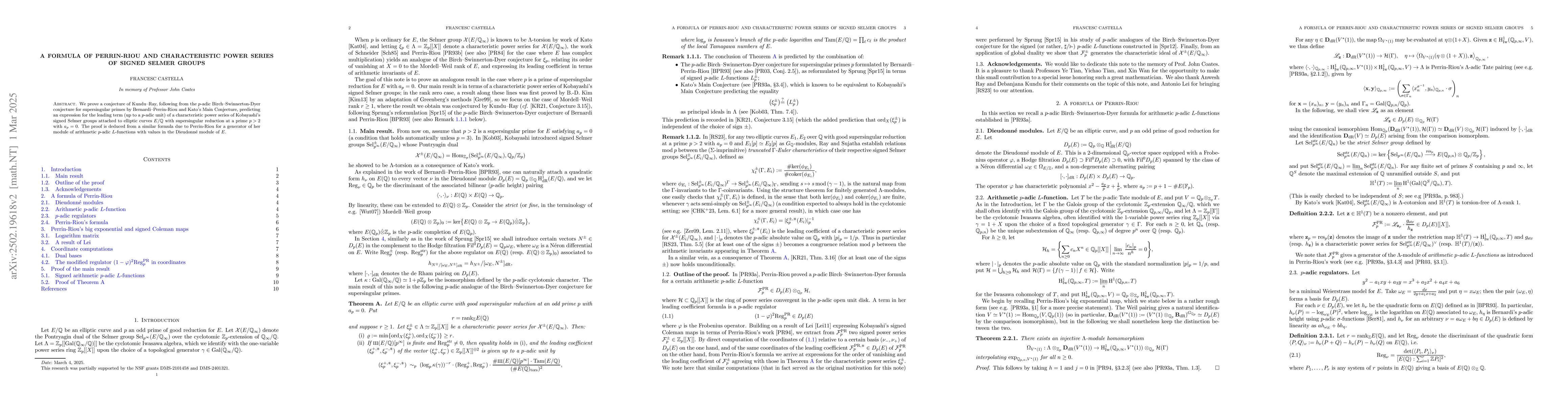 Thumbnail for A formula of Perrin-Riou and characteristic power series of signed
  Selmer groups