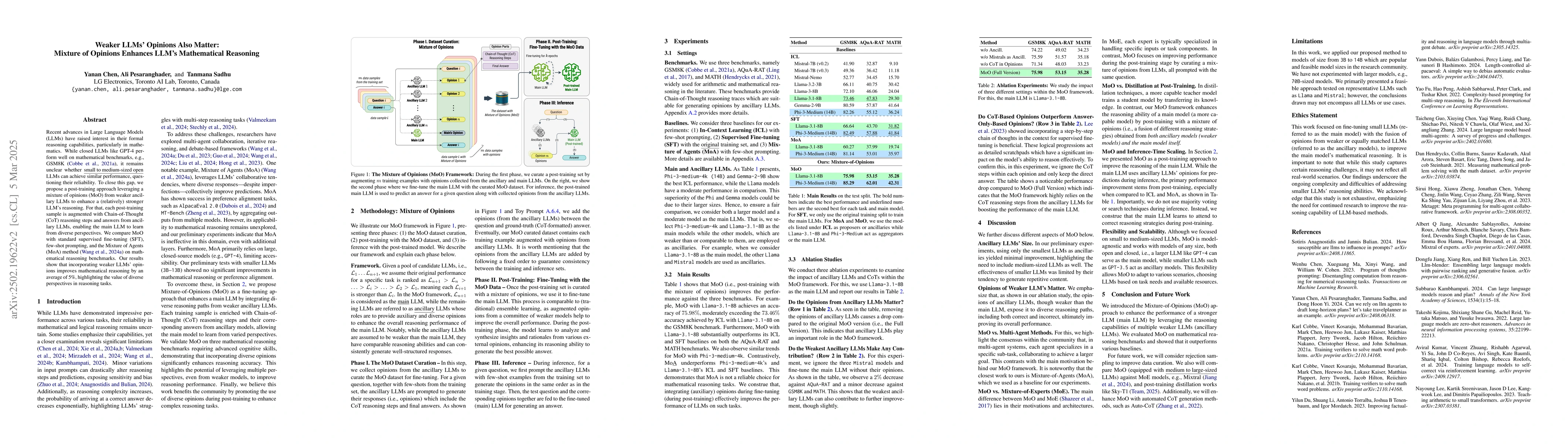 Thumbnail for Weaker LLMs' Opinions Also Matter: Mixture of Opinions Enhances LLM's
  Mathematical Reasoning