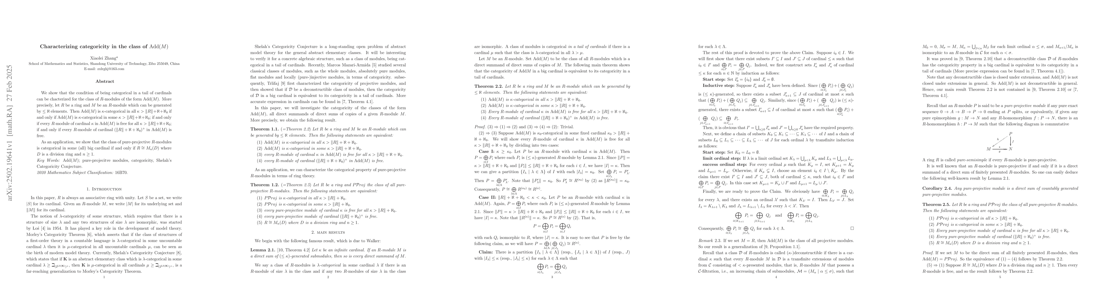 Thumbnail for Characterizing categoricity in the class of $Add(M)$