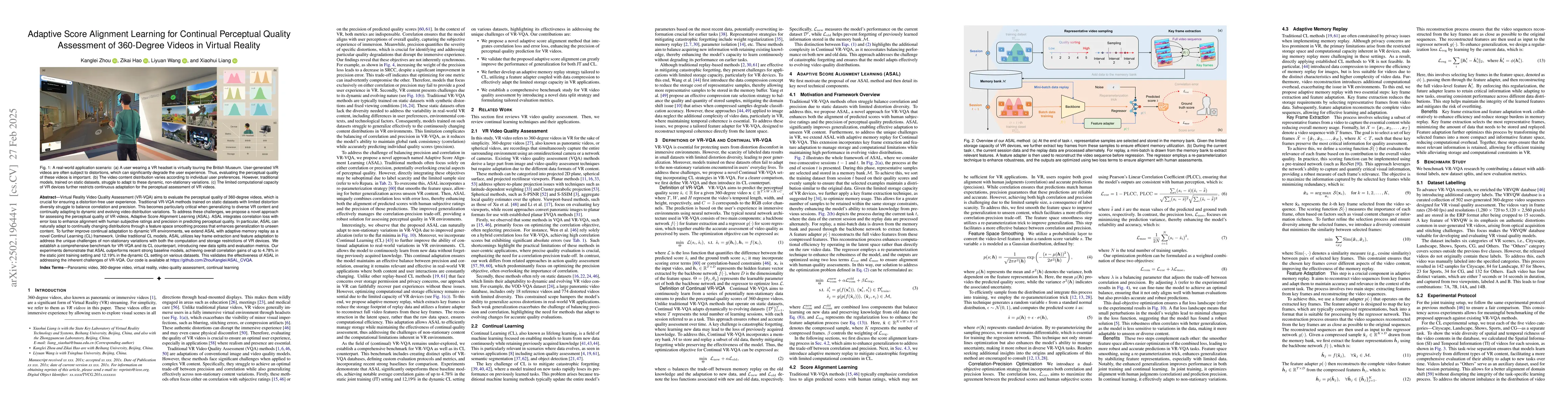Thumbnail for Adaptive Score Alignment Learning for Continual Perceptual Quality
  Assessment of 360-Degree Videos in Virtual Reality