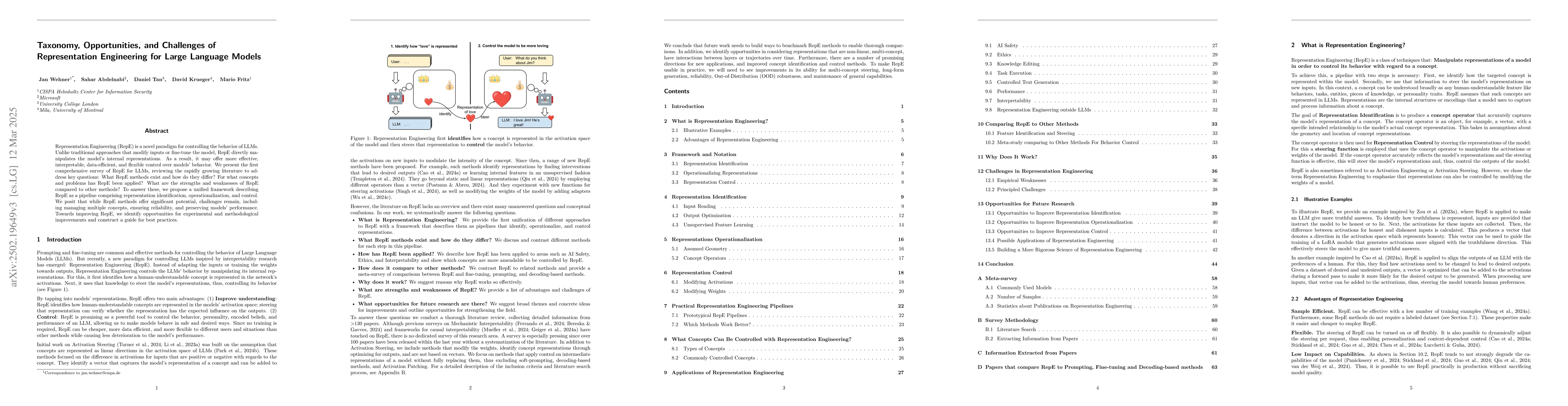 Thumbnail for Taxonomy, Opportunities, and Challenges of Representation Engineering
  for Large Language Models