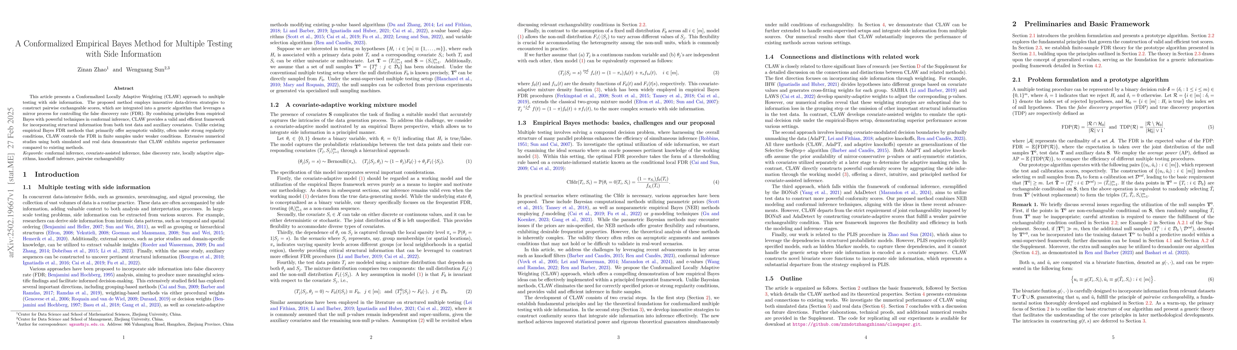 Thumbnail for A Conformalized Empirical Bayes Method for Multiple Testing with Side
  Information