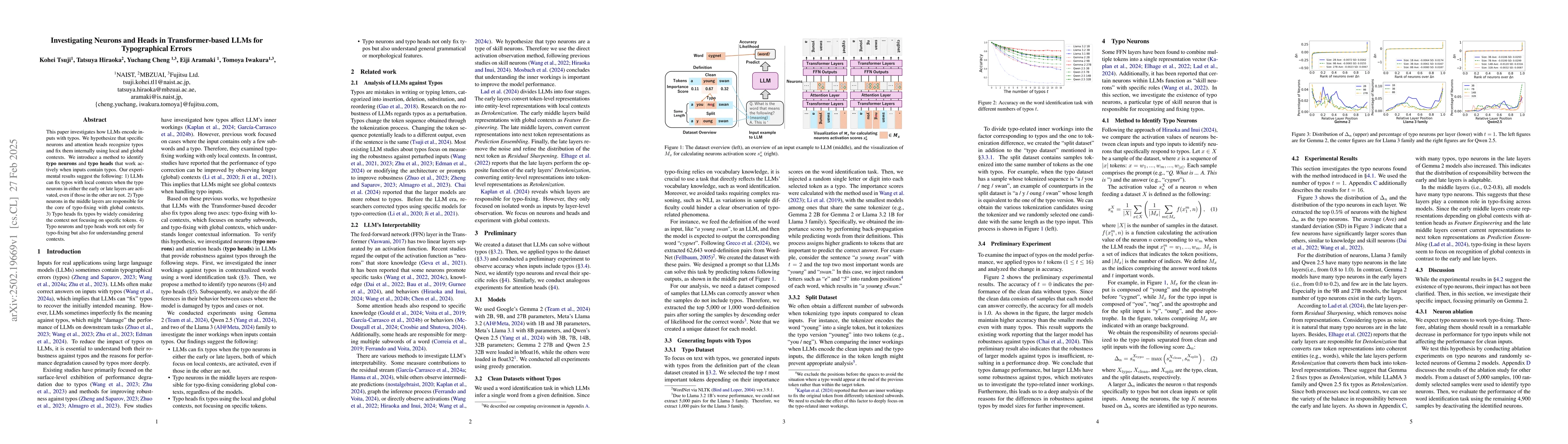 Thumbnail for Investigating Neurons and Heads in Transformer-based LLMs for
  Typographical Errors