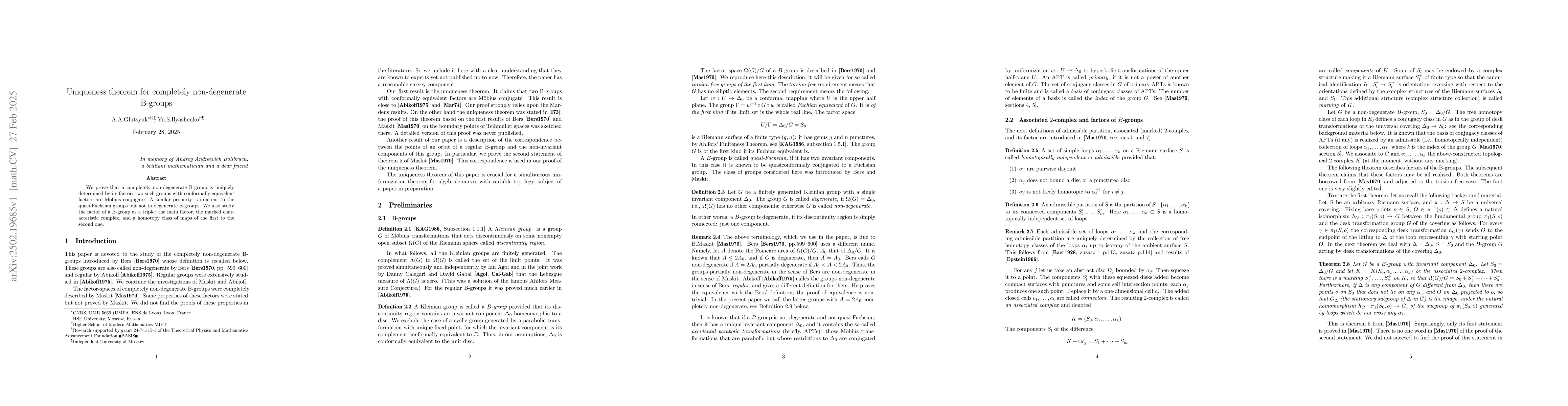 Thumbnail for Uniqueness theorem for completely non-degenerate B-groups