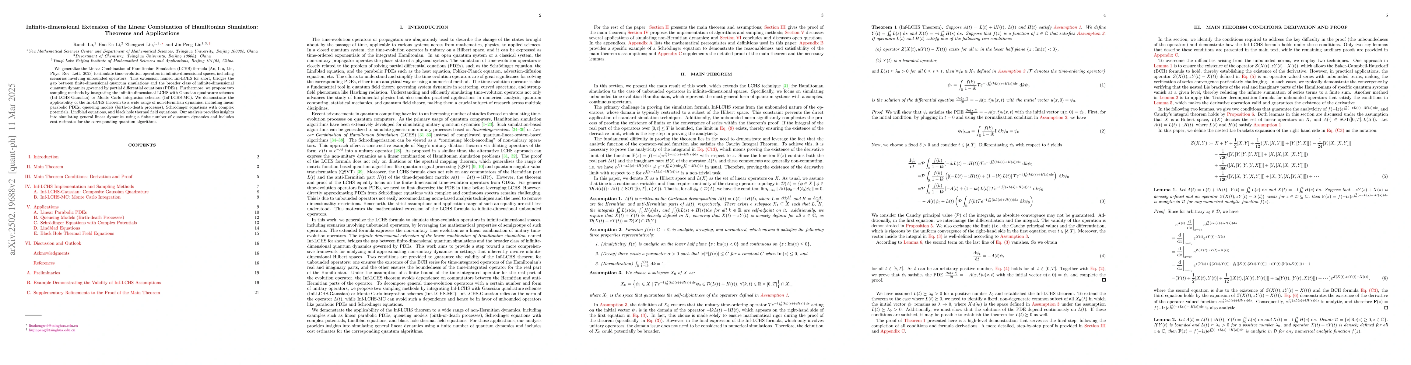 Thumbnail for Infinite-dimensional Extension of the Linear Combination of Hamiltonian
  Simulation: Theorems and Applications