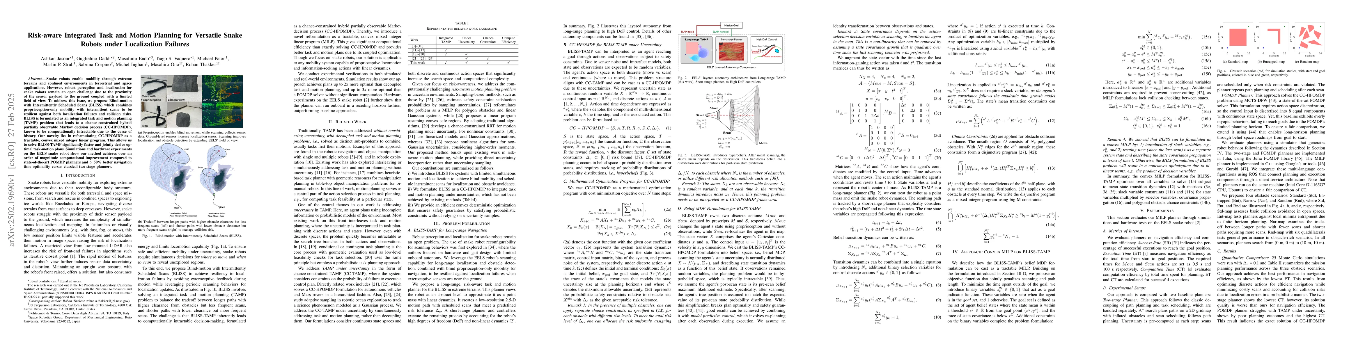 Thumbnail for Risk-aware Integrated Task and Motion Planning for Versatile Snake
  Robots under Localization Failures