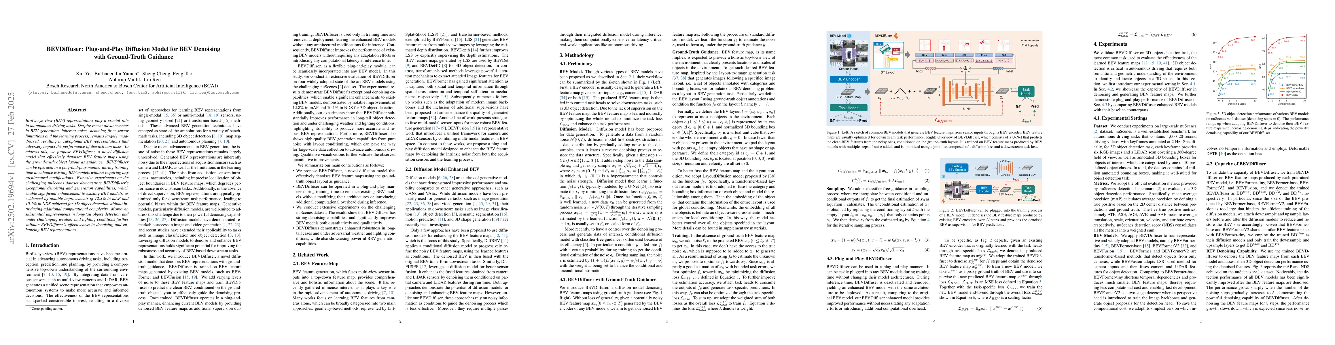 Thumbnail for BEVDiffuser: Plug-and-Play Diffusion Model for BEV Denoising with
  Ground-Truth Guidance