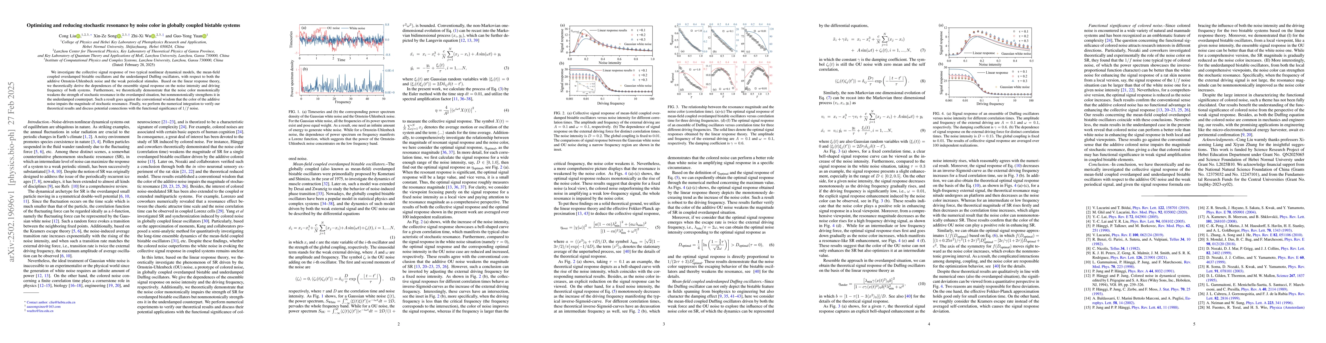 Thumbnail for Optimizing and reducing stochastic resonance by noise color in globally
  coupled bistable systems