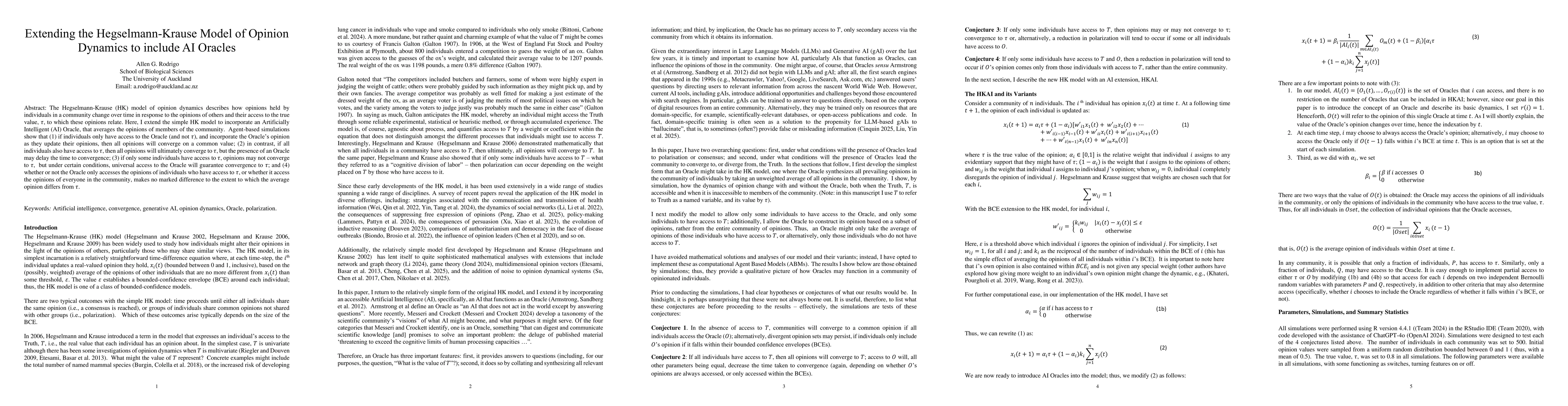 Thumbnail for Extending the Hegselmann-Krause Model of Opinion Dynamics to include AI
  Oracles
