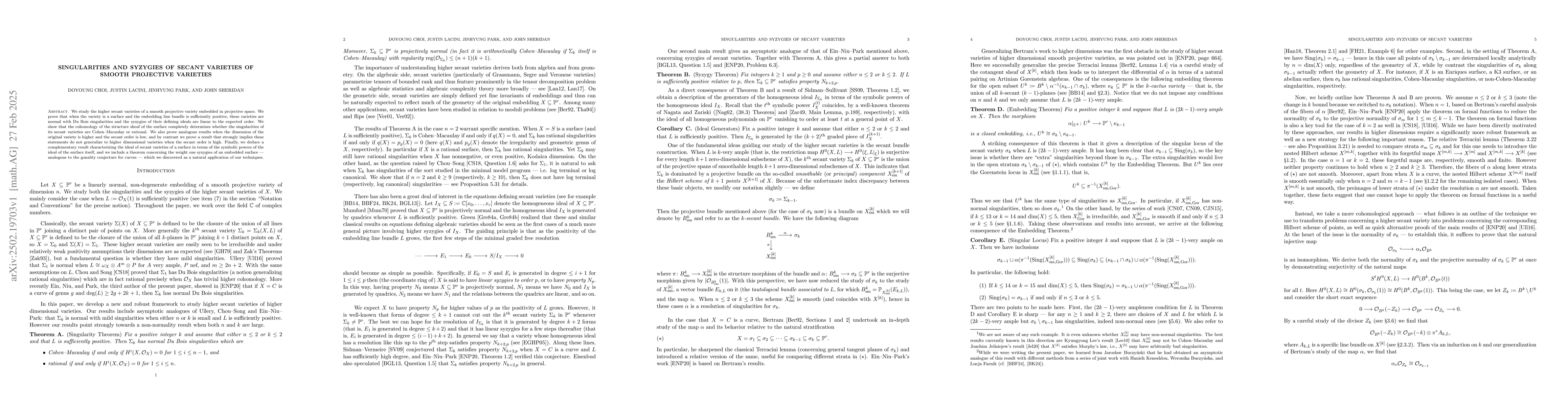 Thumbnail for Singularities and syzygies of secant varieties of smooth projective
  varieties