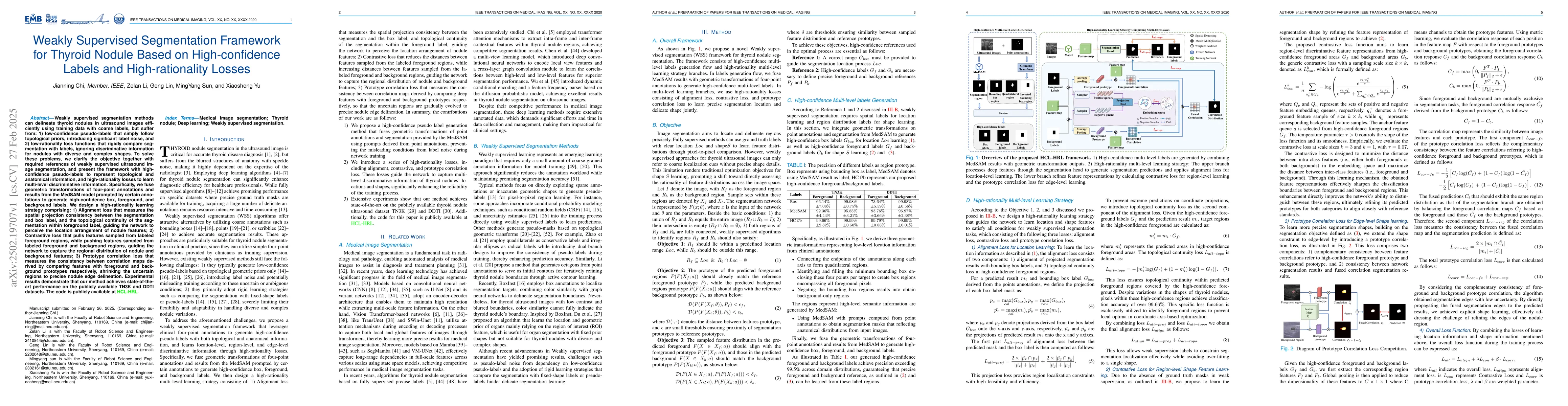 Thumbnail for Weakly Supervised Segmentation Framework for Thyroid Nodule Based on
  High-confidence Labels and High-rationality Losses