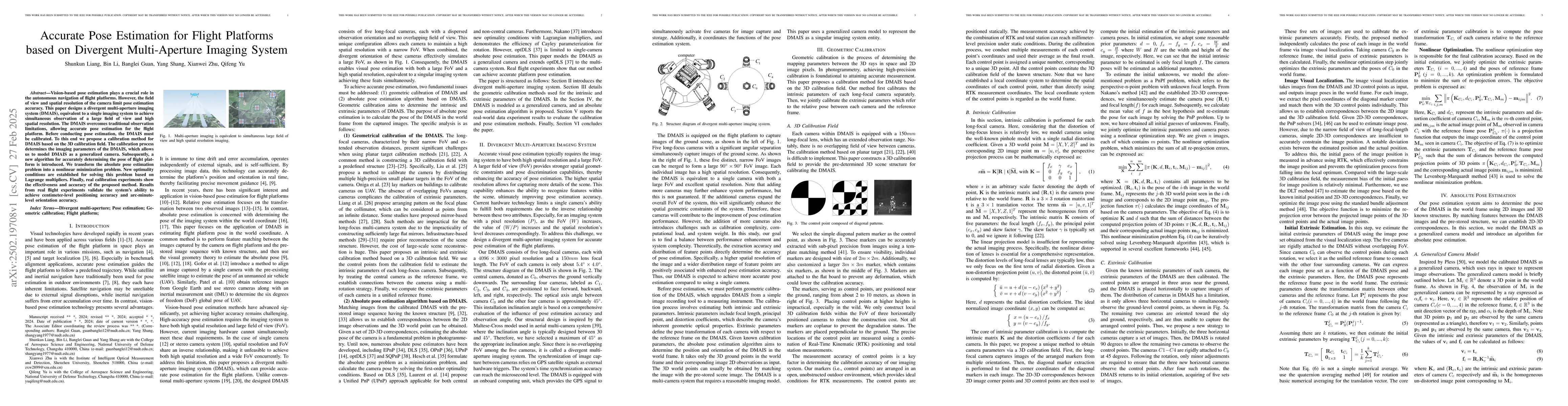 Thumbnail for Accurate Pose Estimation for Flight Platforms based on Divergent
  Multi-Aperture Imaging System