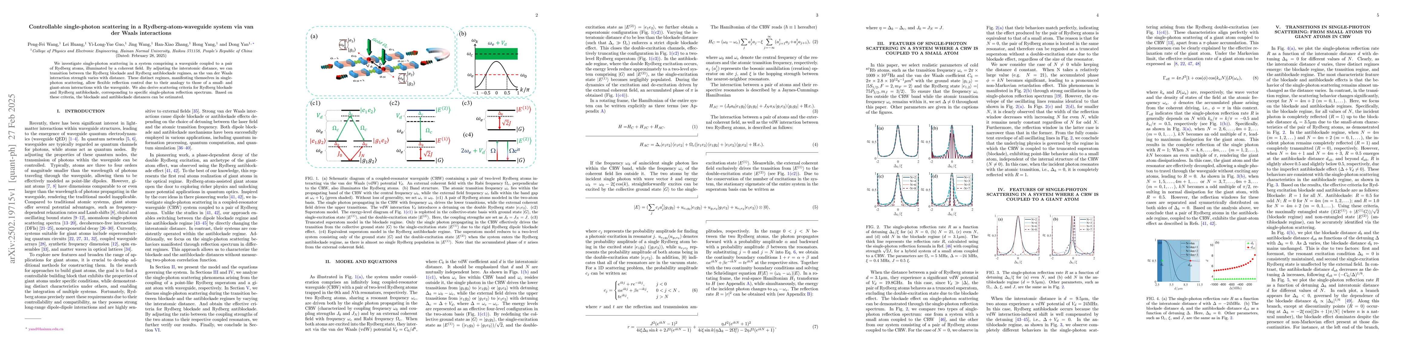 Thumbnail for Controllable single-photon scattering in a Rydberg-atom-waveguide system
  via van der Waals interactions