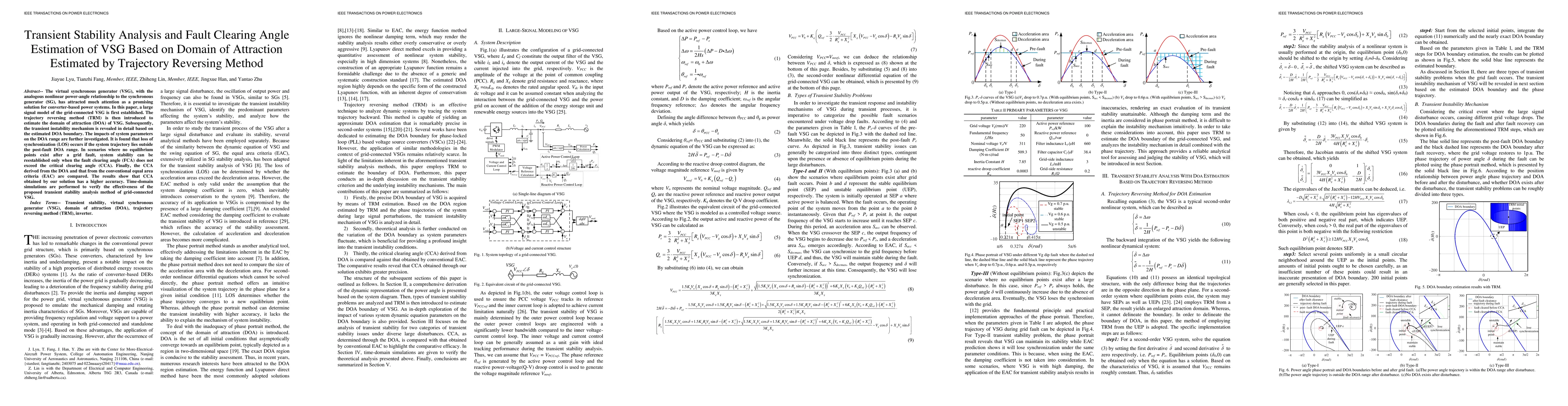 Thumbnail for Transient Stability Analysis and Fault Clearing Angle Estimation of VSG
  Based on Domain of Attraction Estimated by Trajectory Reversing Method