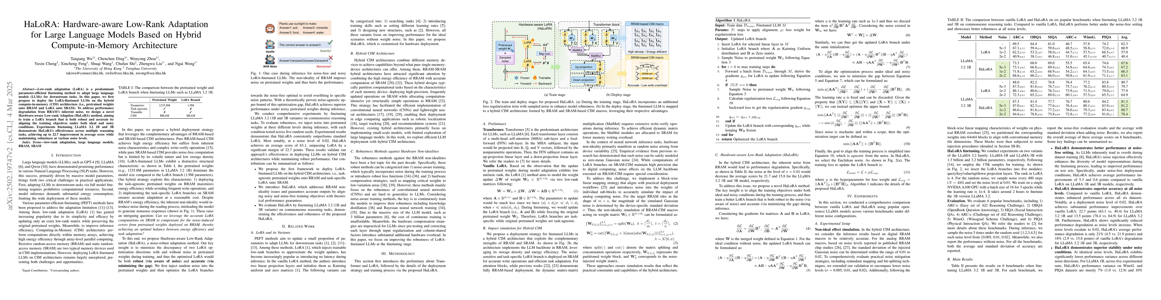 Thumbnail for HaLoRA: Hardware-aware Low-Rank Adaptation for Large Language Models
  Based on Hybrid Compute-in-Memory Architecture