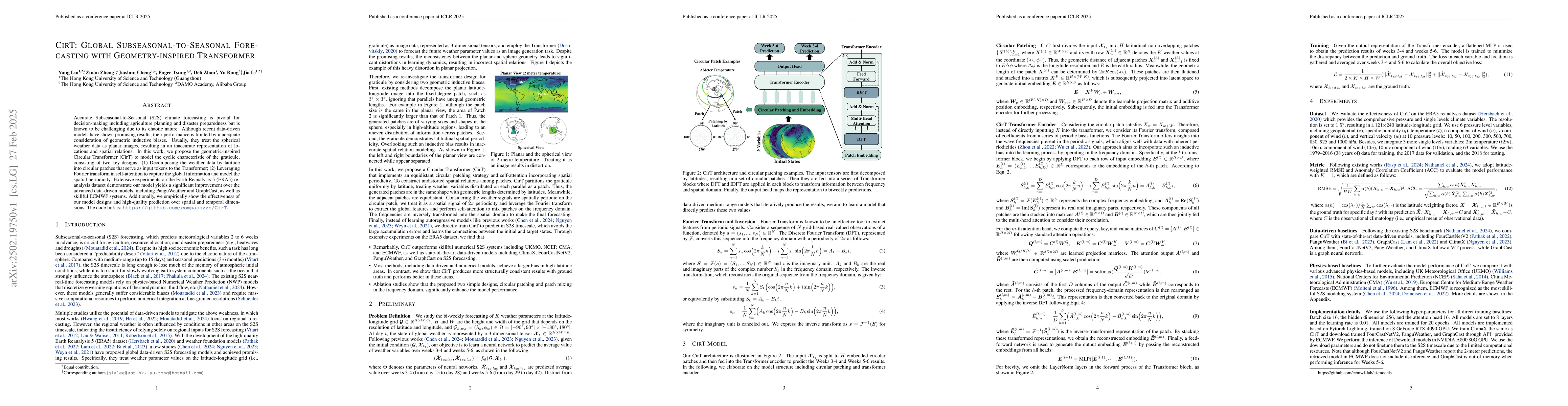 Thumbnail for CirT: Global Subseasonal-to-Seasonal Forecasting with Geometry-inspired
  Transformer