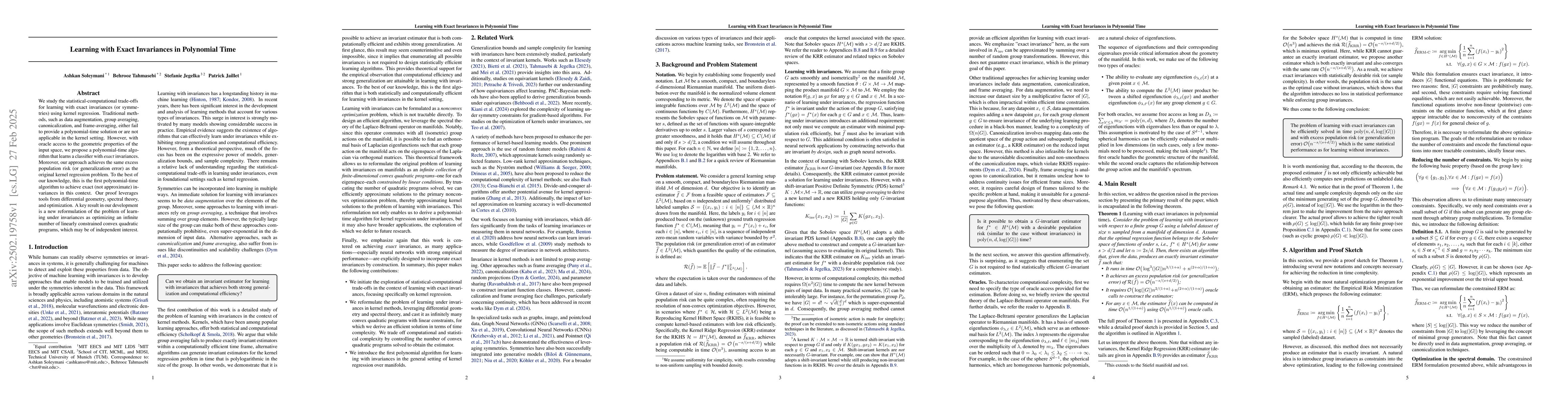 Thumbnail for Learning with Exact Invariances in Polynomial Time