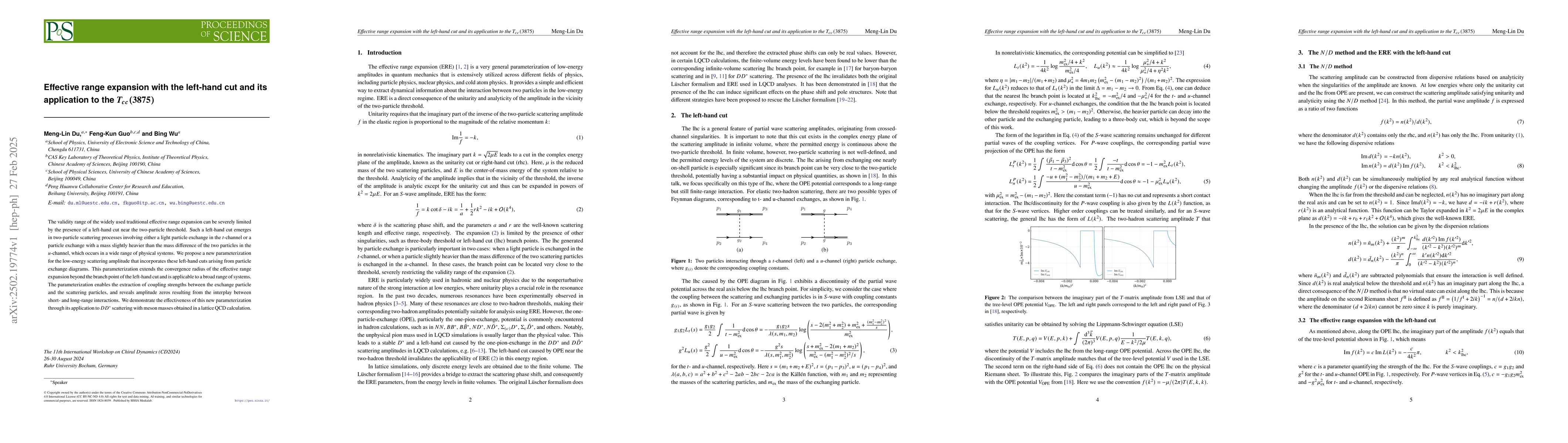 Thumbnail for Effective range expansion with the left-hand cut and its application to
  the $T_{cc}(3875)$