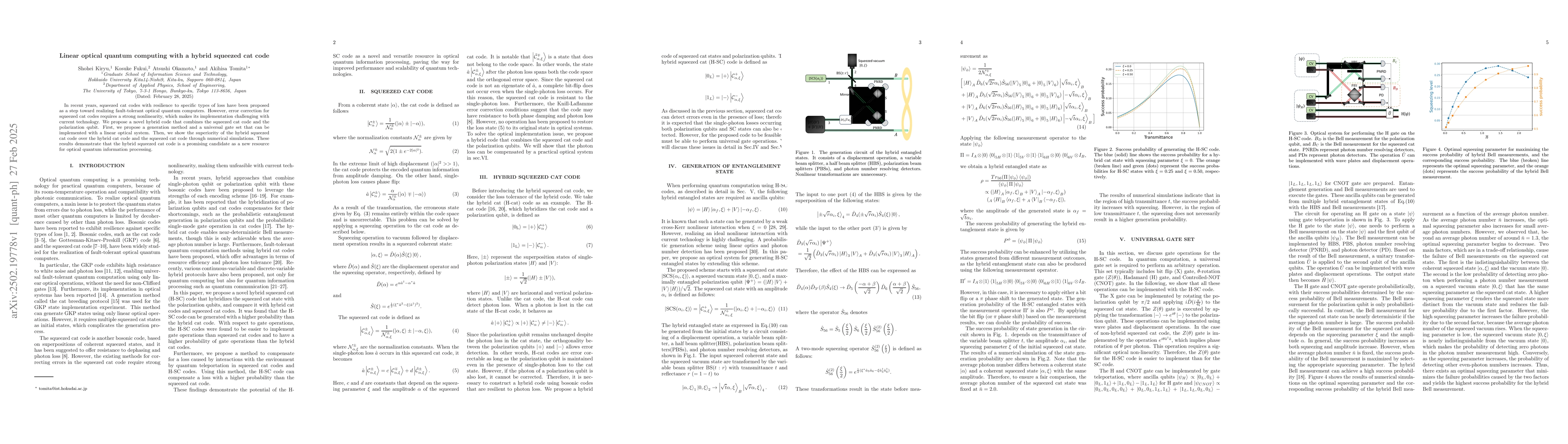 Thumbnail for Linear optical quantum computing with a hybrid squeezed cat code