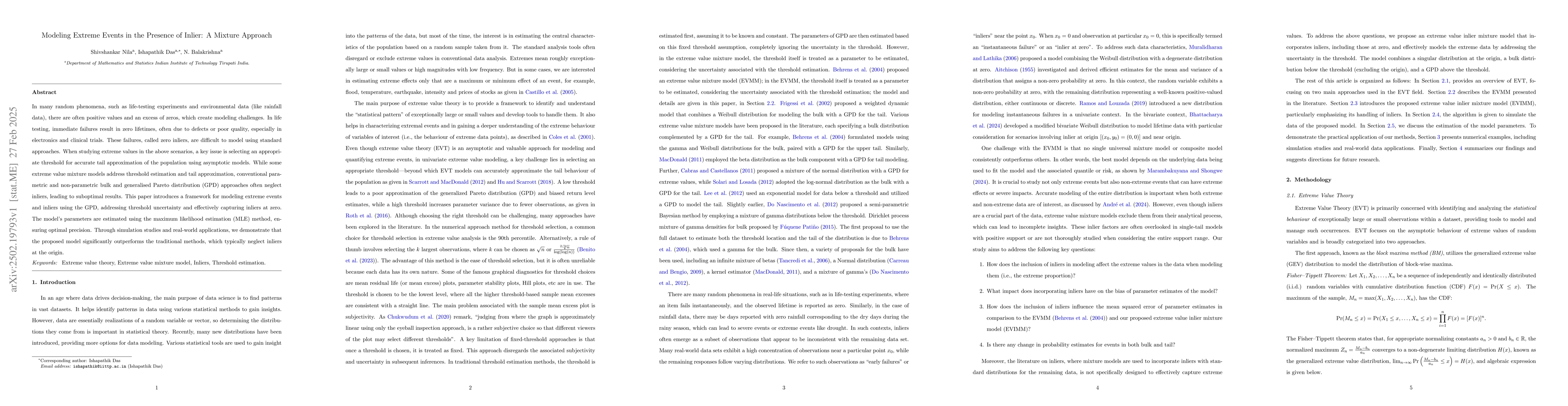 Thumbnail for Modeling Extreme Events in the Presence of Inlier: A Mixture Approach