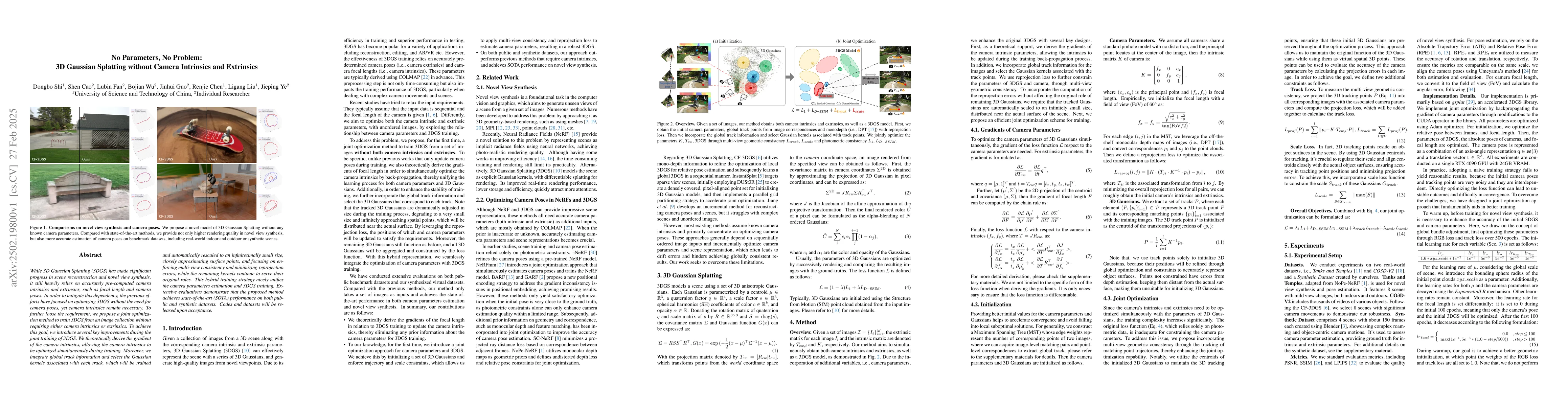 Thumbnail for No Parameters, No Problem: 3D Gaussian Splatting without Camera
  Intrinsics and Extrinsics