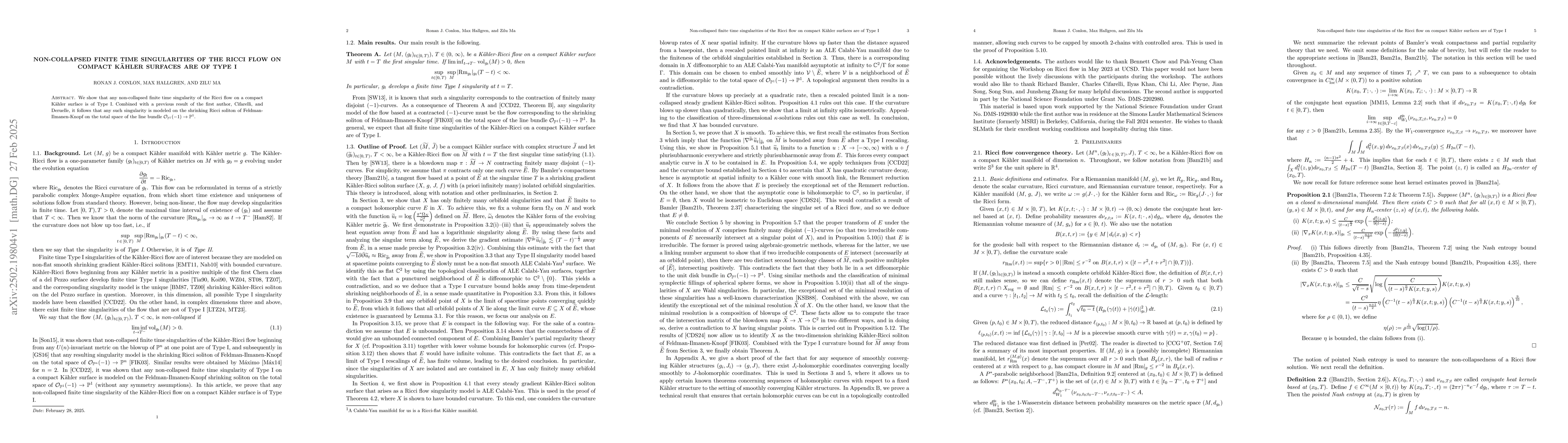 Thumbnail for Non-collapsed finite time singularities of the Ricci flow on compact
  Kähler surfaces are of Type I