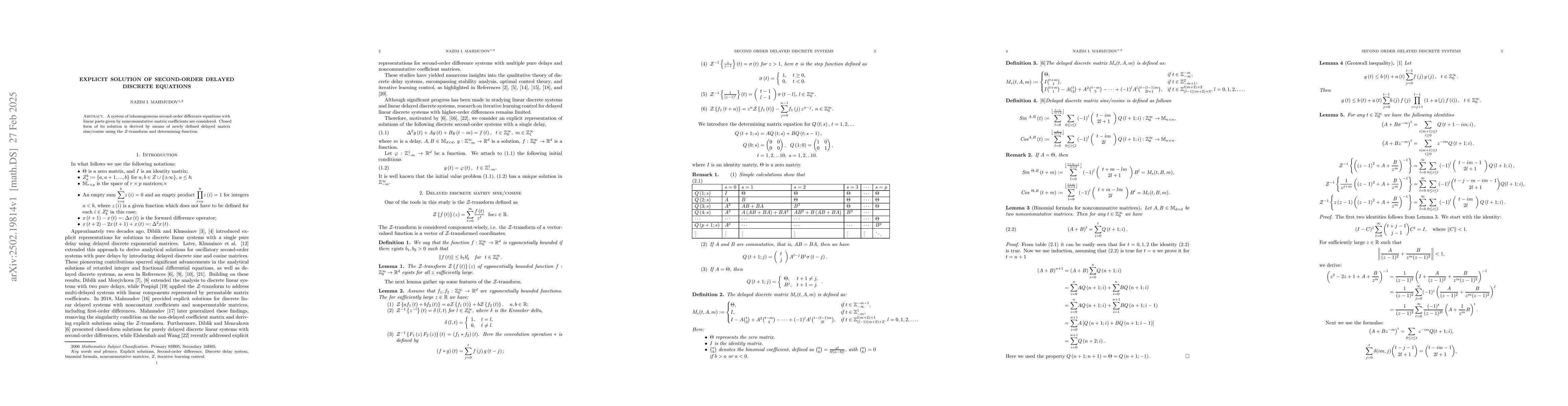 Thumbnail for Explicit solution of second-order delayed discrete equations
