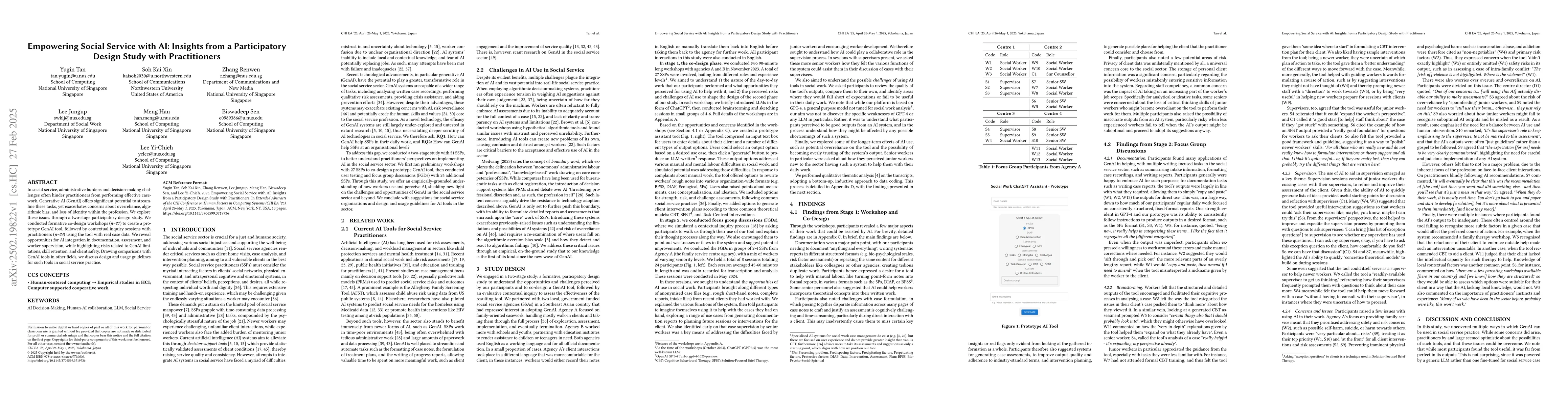 Thumbnail for Empowering Social Service with AI: Insights from a Participatory Design
  Study with Practitioners