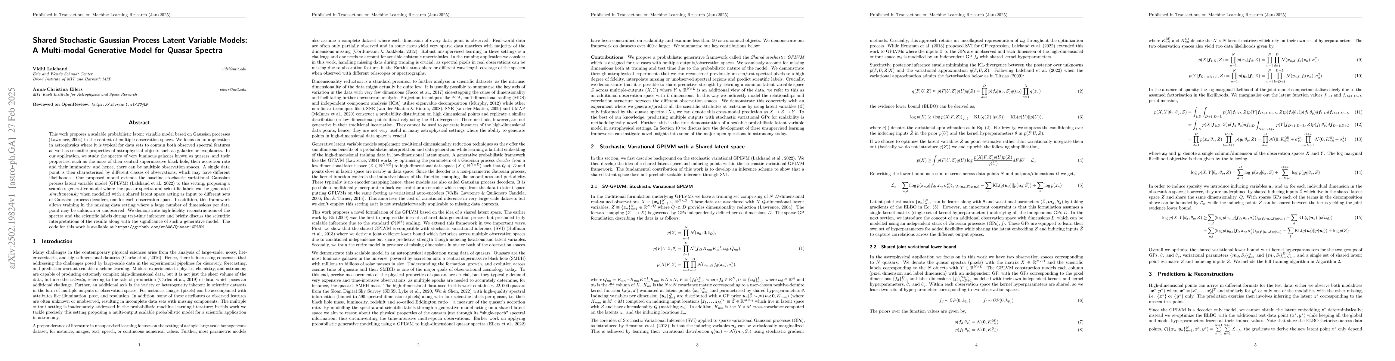 Thumbnail for Shared Stochastic Gaussian Process Latent Variable Models: A Multi-modal
  Generative Model for Quasar Spectra