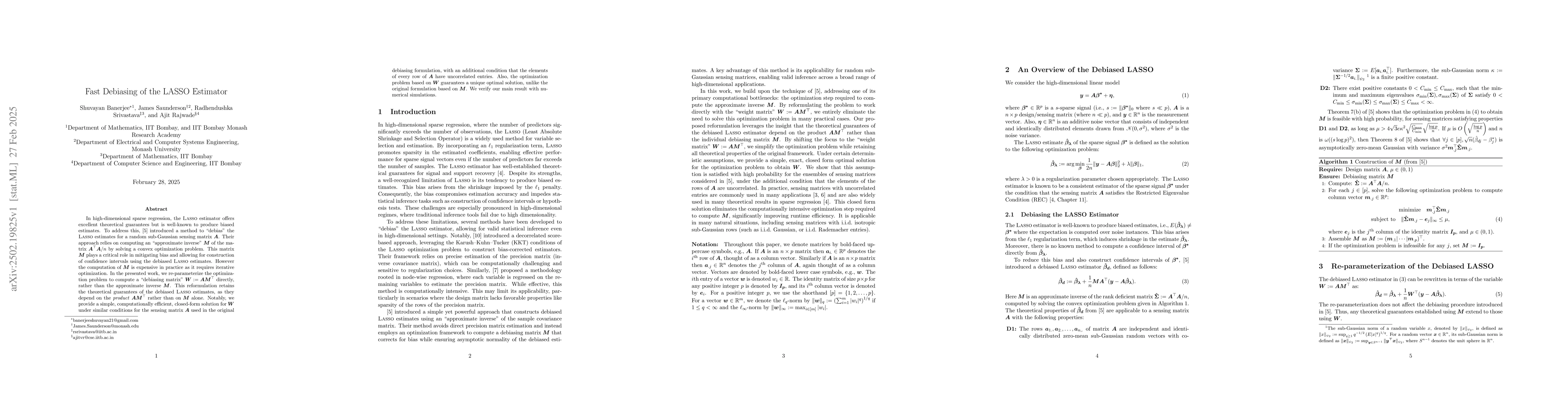 Thumbnail for Fast Debiasing of the LASSO Estimator