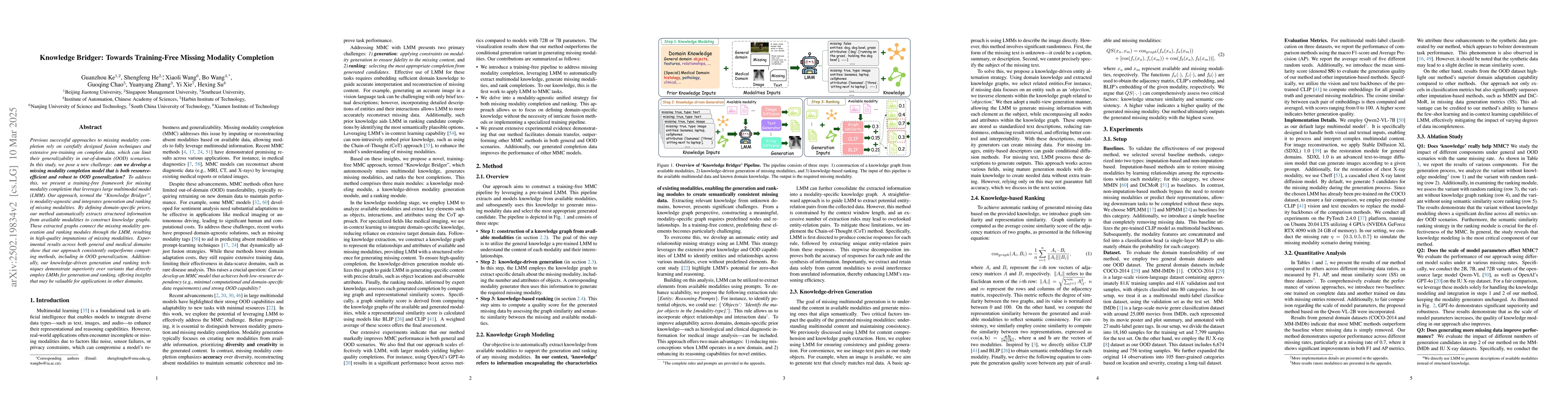 Thumbnail for Knowledge Bridger: Towards Training-free Missing Multi-modality
  Completion