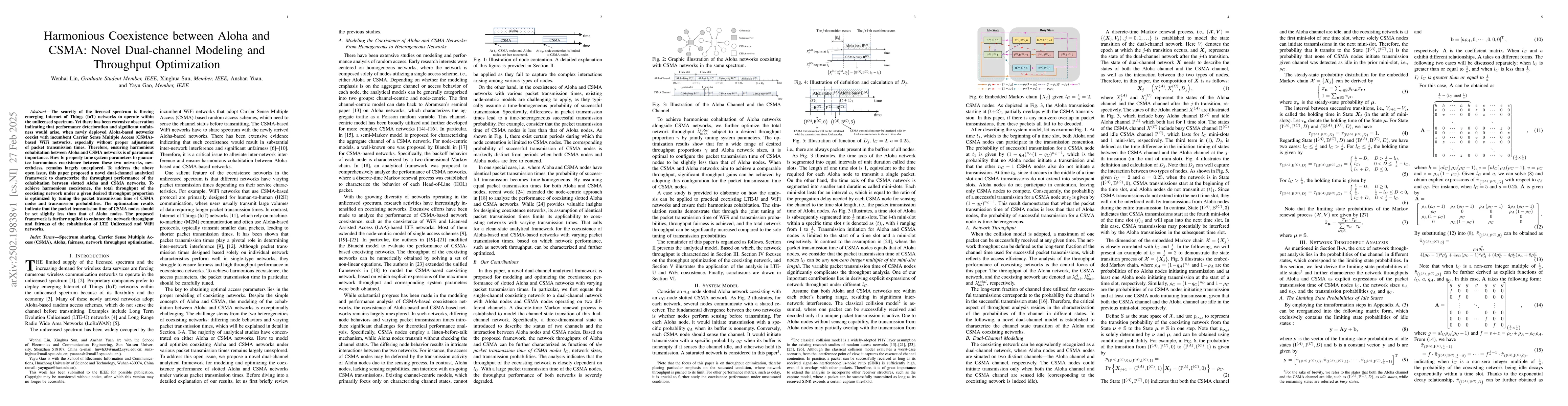 Thumbnail for Harmonious Coexistence between Aloha and CSMA: Novel Dual-channel
  Modeling and Throughput Optimization