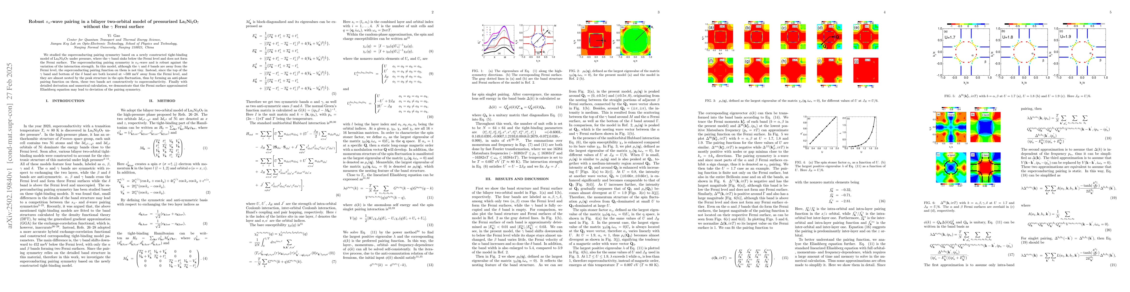 Thumbnail for Robust $s_\pm$-wave pairing in a bilayer two-orbital model of
  pressurized La$_3$Ni$_2$O$_7$ without the $γ$ Fermi surface