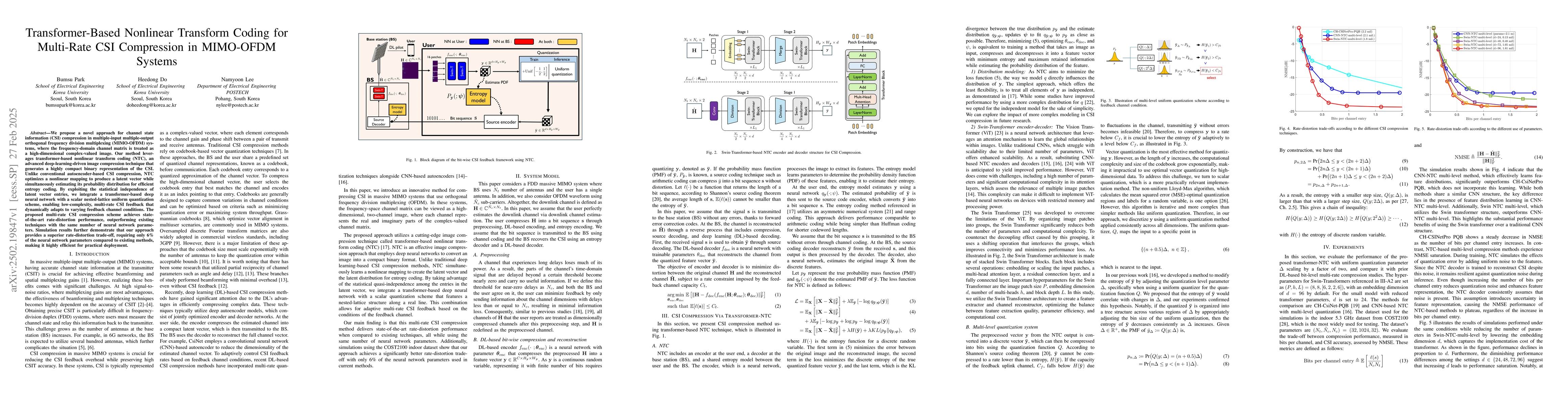 Thumbnail for Transformer-Based Nonlinear Transform Coding for Multi-Rate CSI
  Compression in MIMO-OFDM Systems