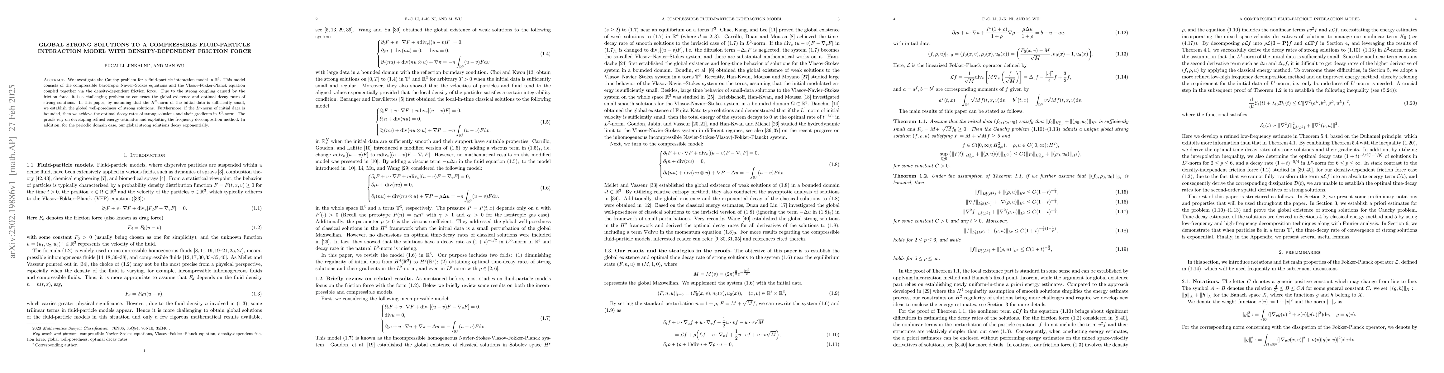 Thumbnail for Global strong solutions to a compressible fluid-particle interaction
  model with density-dependent friction force
