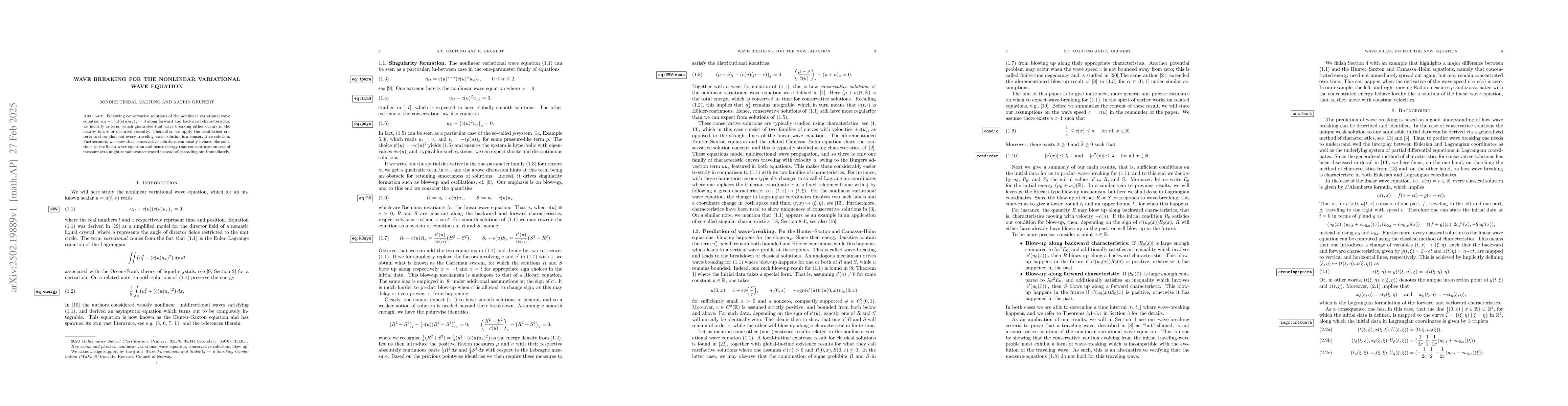 Thumbnail for Wave breaking for the nonlinear variational wave equation