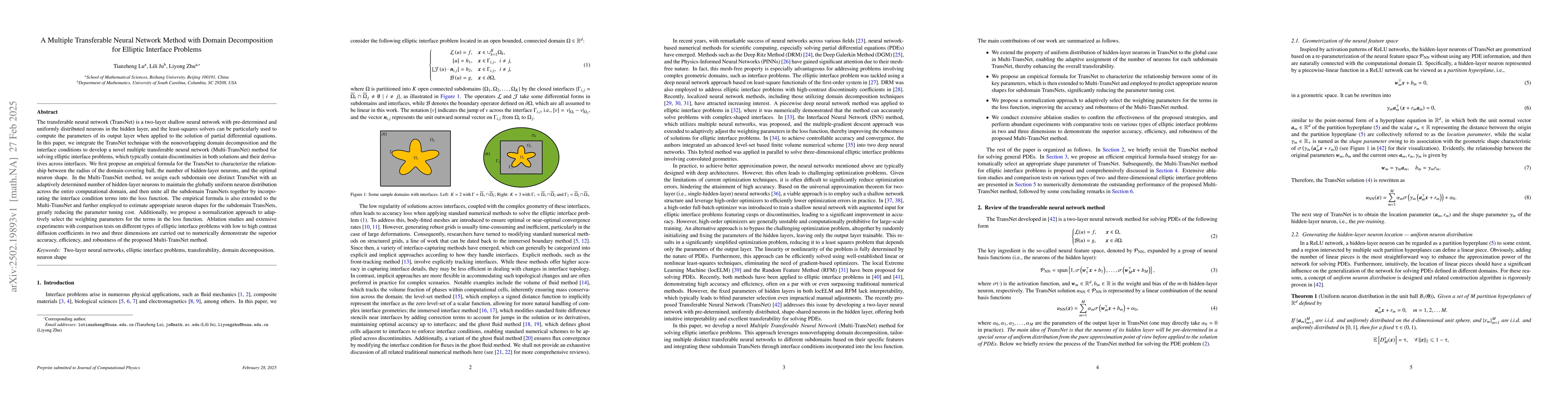 Thumbnail for A Multiple Transferable Neural Network Method with Domain Decomposition
  for Elliptic Interface Problems