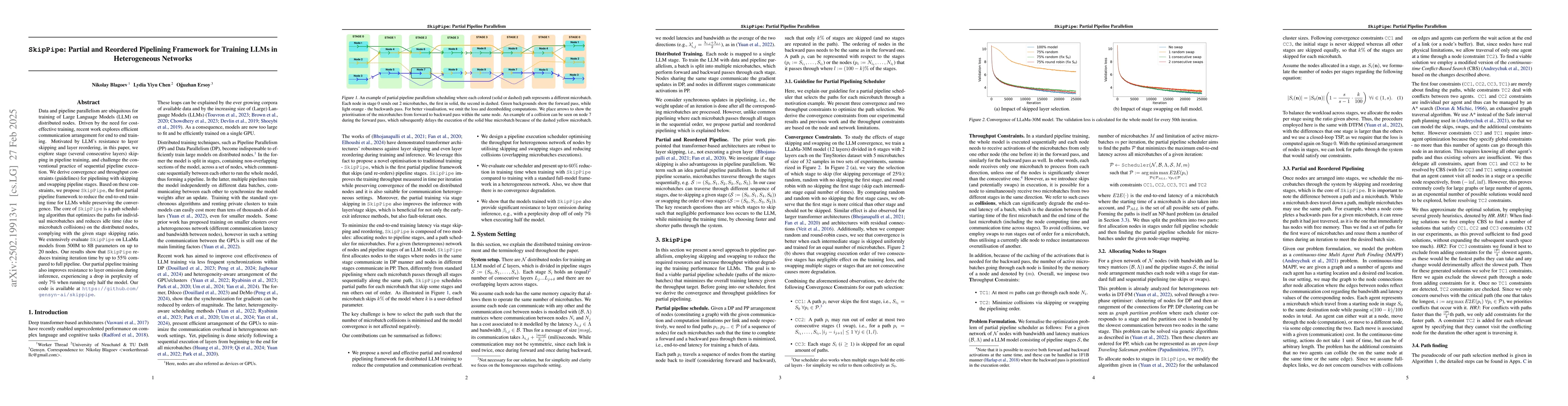 Thumbnail for SkipPipe: Partial and Reordered Pipelining Framework for Training LLMs
  in Heterogeneous Networks