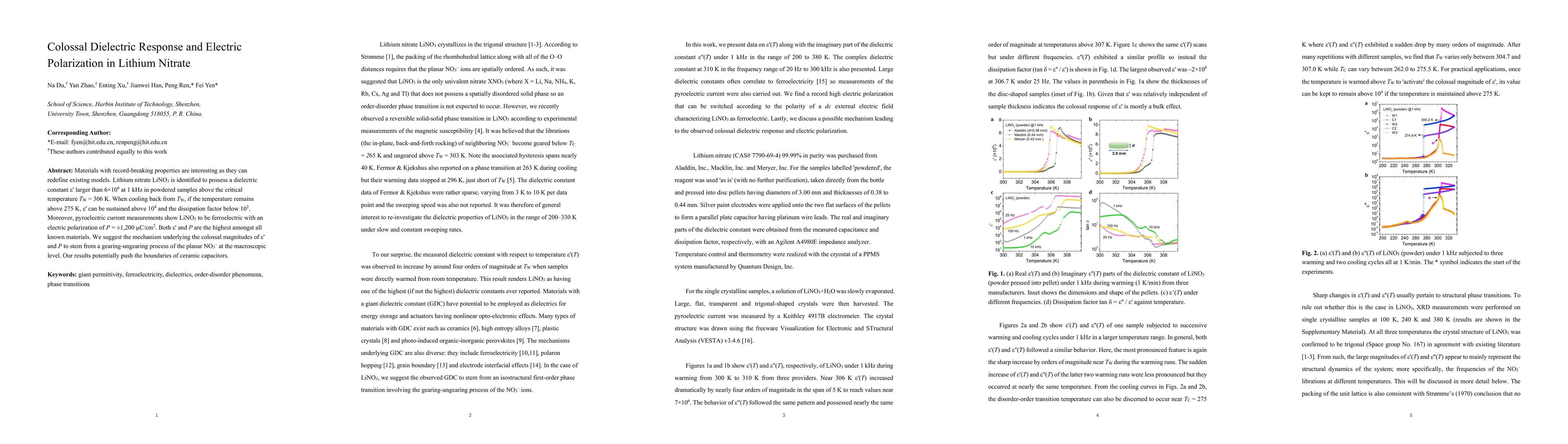 Thumbnail for Colossal Dielectric Response and Electric Polarization in Lithium
  Nitrate