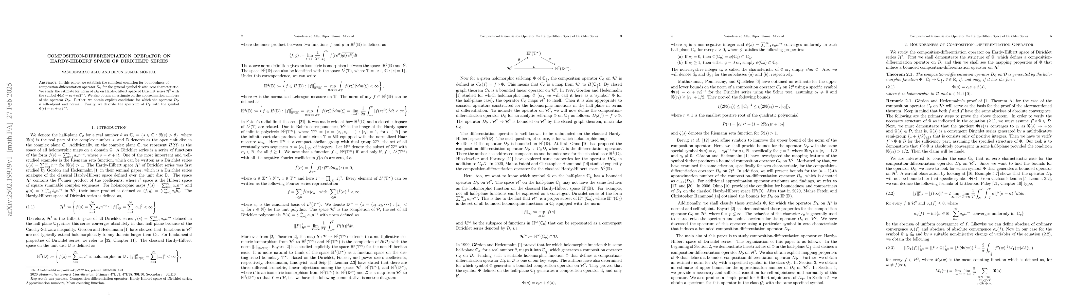 Thumbnail for Composition-Differentiation Operator On Hardy-Hilbert Space of Dirichlet
  Series