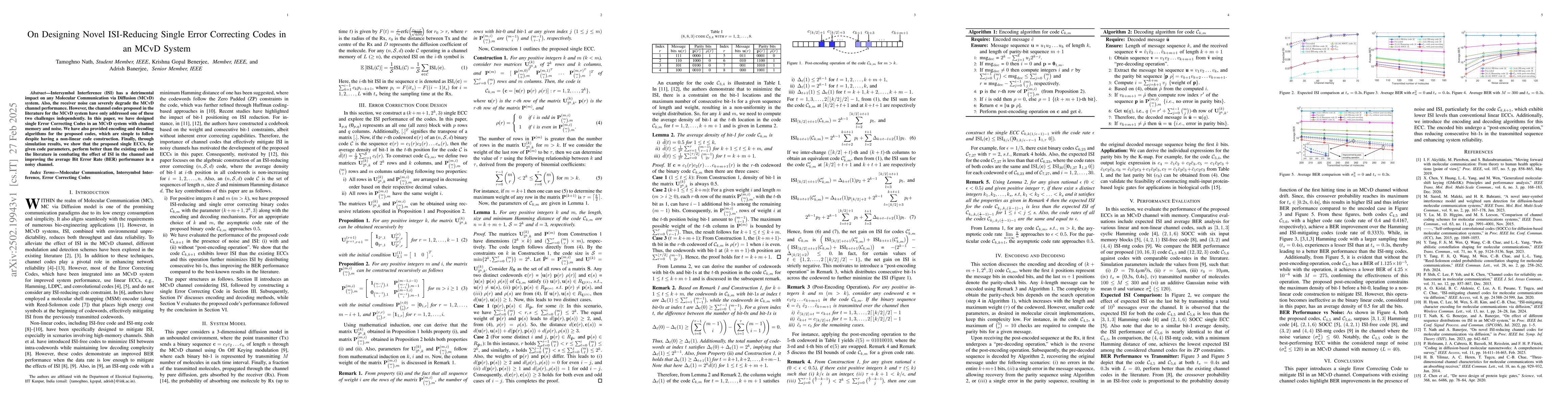 Thumbnail for On Designing Novel ISI-Reducing Single Error Correcting Codes in an MCvD
  System