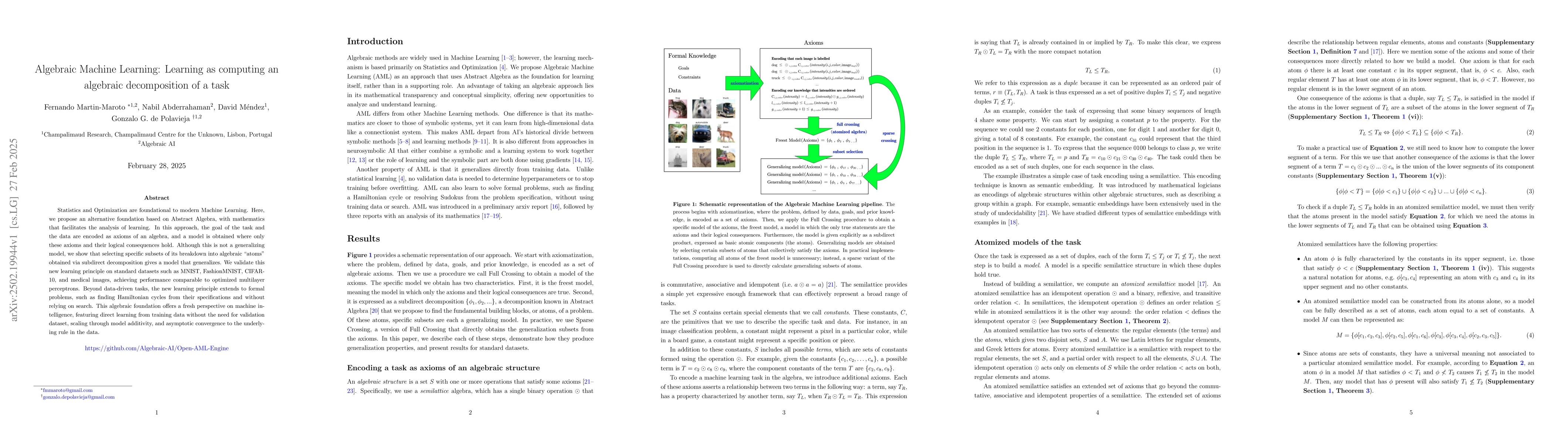 Thumbnail for Algebraic Machine Learning: Learning as computing an algebraic
  decomposition of a task