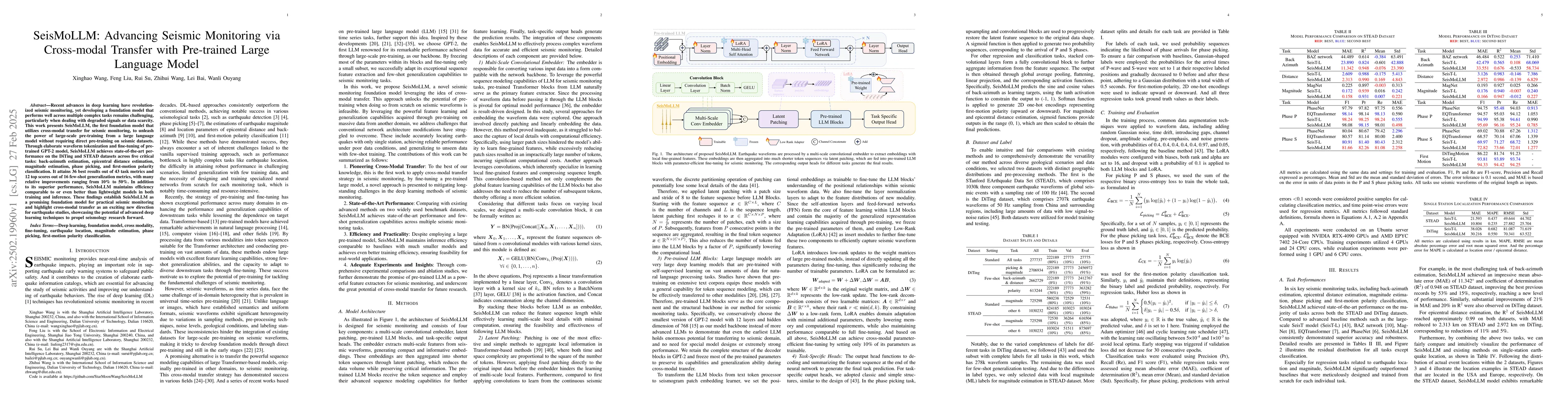 Thumbnail for SeisMoLLM: Advancing Seismic Monitoring via Cross-modal Transfer with
  Pre-trained Large Language Model