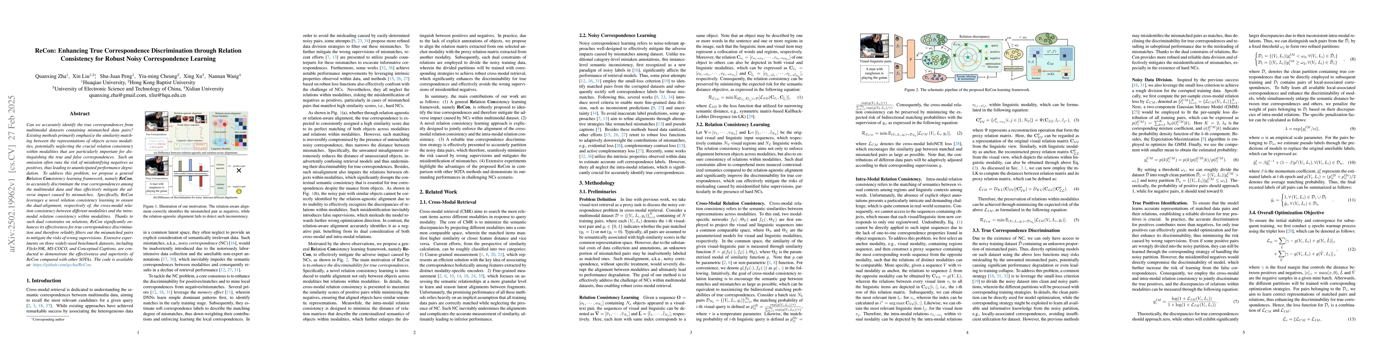 Thumbnail for ReCon: Enhancing True Correspondence Discrimination through Relation
  Consistency for Robust Noisy Correspondence Learning