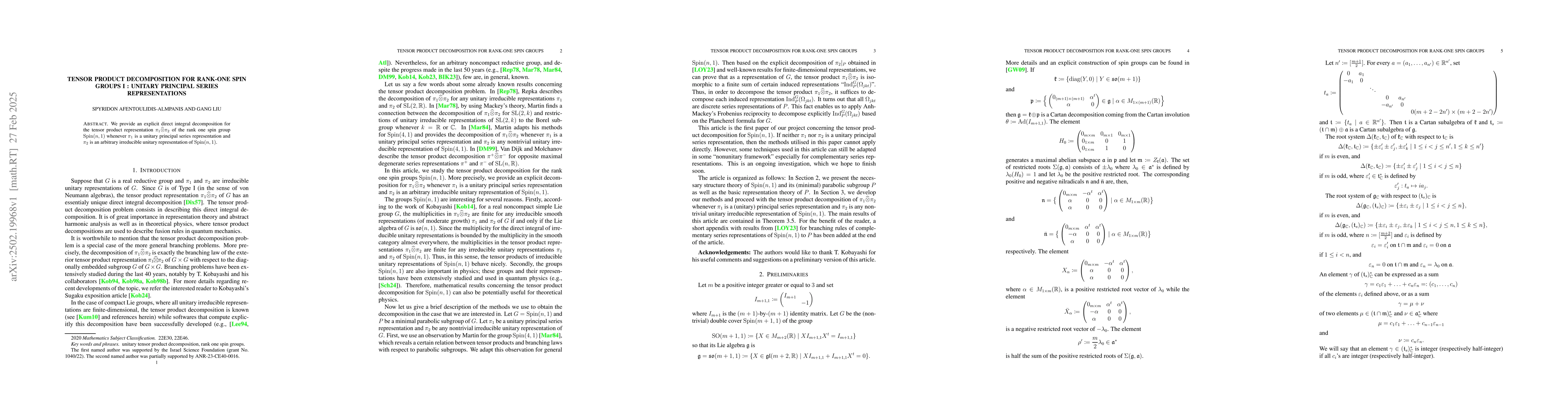 Thumbnail for Tensor product decomposition for rank-one spin groups I : unitary
  principal series representations