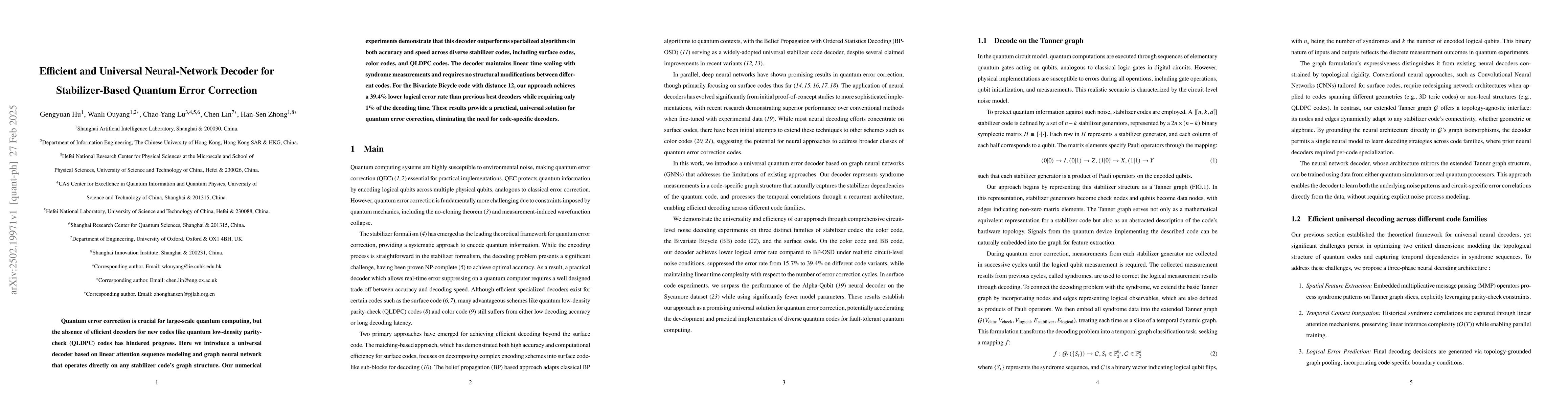Thumbnail for Efficient and Universal Neural-Network Decoder for Stabilizer-Based
  Quantum Error Correction