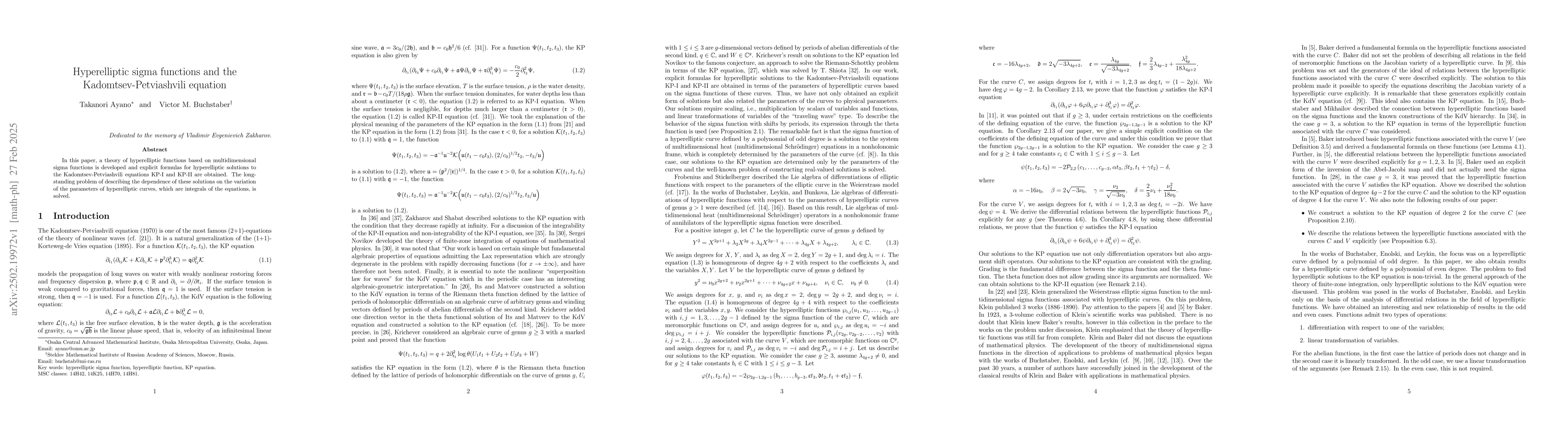 Thumbnail for Hyperelliptic sigma functions and the Kadomtsev-Petviashvili equation