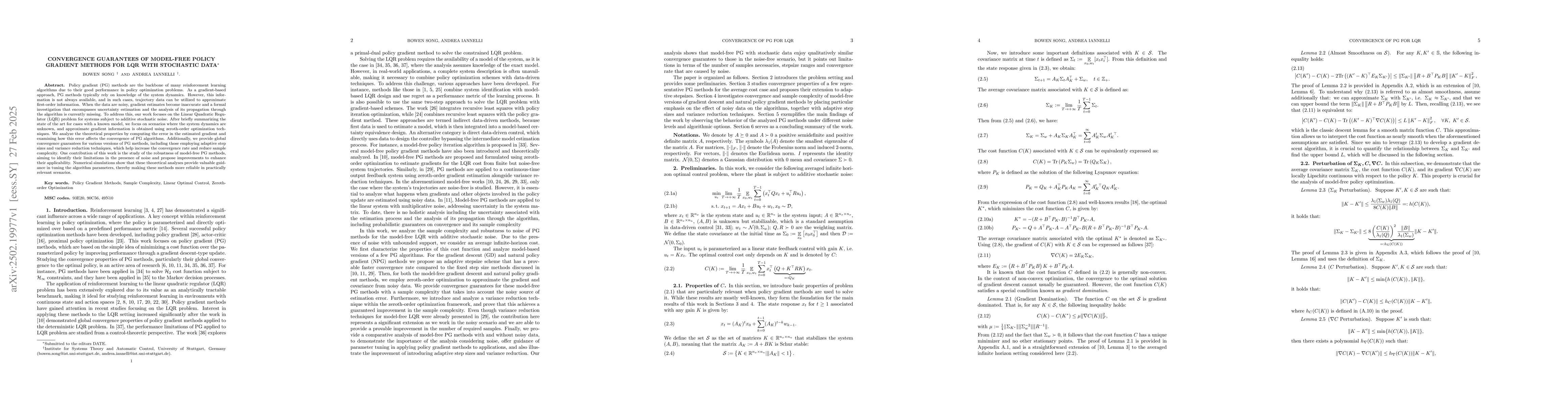 Thumbnail for Convergence Guarantees of Model-free Policy Gradient Methods for LQR
  with Stochastic Data